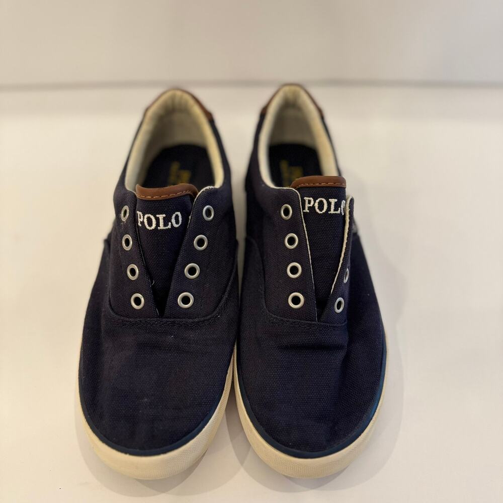 Polo Ralph Lauren Navy Blue Canvas Boat Shoes Youth Sneakers Size 3 - Picture 3 of 6